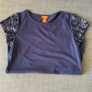 Joe Fresh Blue Sequin Sleeve Women's Top. Small.
